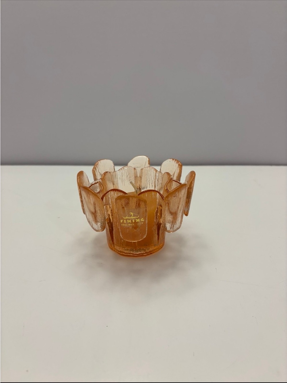 Vintage Viking Glass Amber Finnish crown votive candle holder